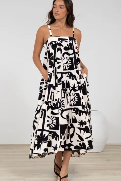 Abegail Midi Dress - Square Neckline Sun Dress in Halsey Print><noscript><img width=
