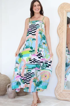 Abie Maxi Dress - Adjustable Strap Sun Dress with Splits in Melora Print>Salty Crush New