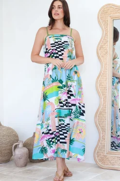 Abie Maxi Dress - Adjustable Strap Sun Dress with Splits in Melora Print><noscript><img width=