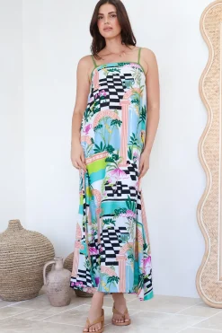 Abie Maxi Dress - Adjustable Strap Sun Dress with Splits in Melora Print><noscript><img width=