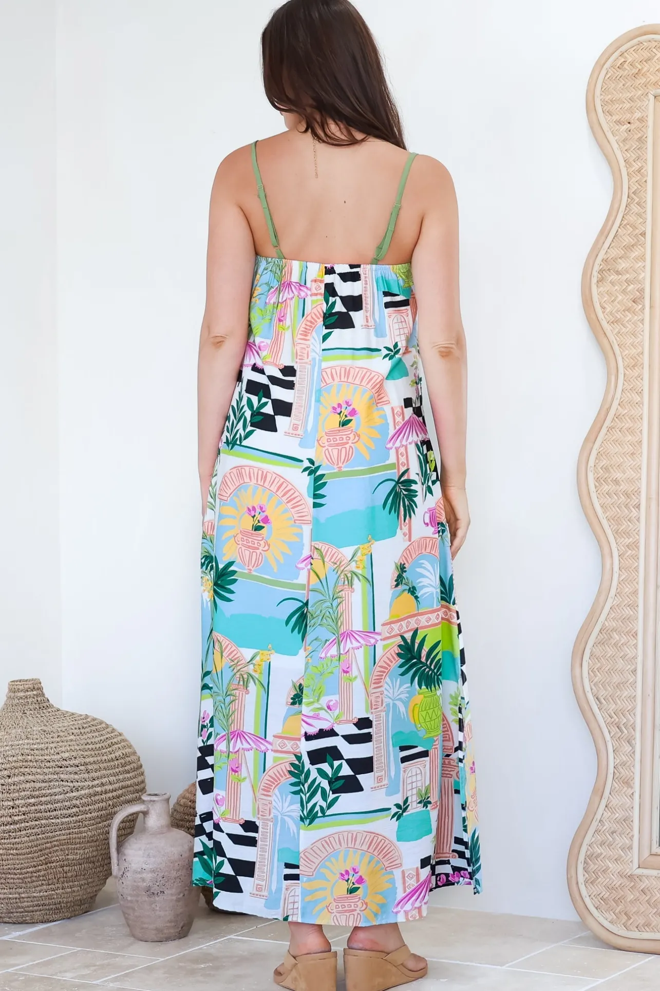 Abie Maxi Dress - Adjustable Strap Sun Dress with Splits in Melora Print>Salty Crush New