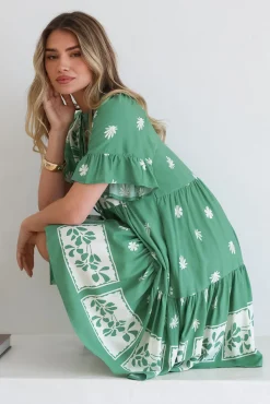 Abilia Mini Dress - Mandarin Collar Smock Dress in Lucinda Print Green><noscript><img width=