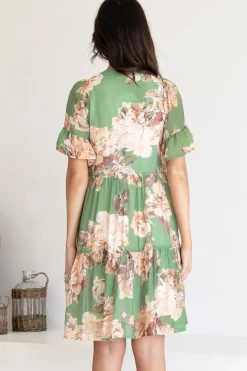 Abilia Mini Dress - Mandarin Collar Smock Dress in Kirah Print Green><noscript><img width=