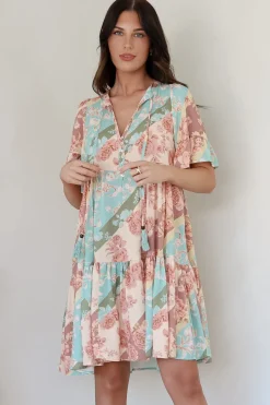 Abilia Mini Dress - Mandarin Collar Smock Dress in Clavelle Print><noscript><img width=