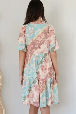 Abilia Mini Dress - Mandarin Collar Smock Dress in Clavelle Print><noscript><img width=