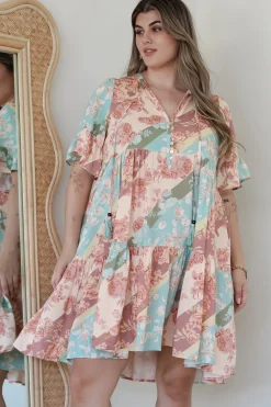 Abilia Mini Dress - Mandarin Collar Smock Dress in Clavelle Print><noscript><img width=