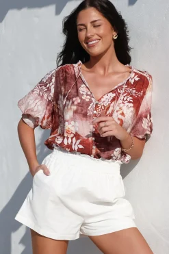 Acacia Blouse - Button Down Short Balloon Sleeve Shirt with Buttoned Cuffs in Ashara Print><noscript><img width=