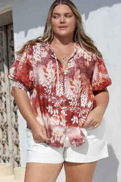 Acacia Blouse - Button Down Short Balloon Sleeve Shirt with Buttoned Cuffs in Ashara Print><noscript><img width=