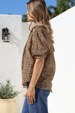 Acacia Blouse - Button Down Short Balloon Sleeve Shirt with Buttoned Cuffs in Wyatt Print><noscript><img width=