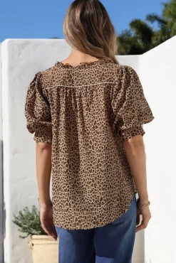 Acacia Blouse - Button Down Short Balloon Sleeve Shirt with Buttoned Cuffs in Wyatt Print><noscript><img width=