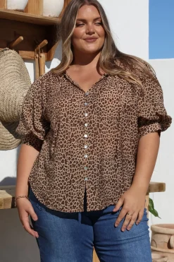 Acacia Blouse - Button Down Short Balloon Sleeve Shirt with Buttoned Cuffs in Wyatt Print><noscript><img width=