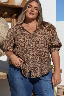 Acacia Blouse - Button Down Short Balloon Sleeve Shirt with Buttoned Cuffs in Wyatt Print><noscript><img width=