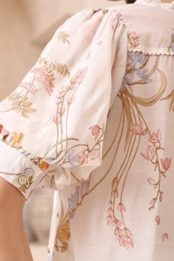 Acacia Blouse - Button Down Short Balloon Sleeve Shirt with Buttoned Cuffs in Sheree Print><noscript><img width=