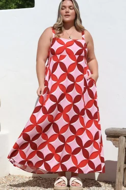 Acacia Maxi Dress - Square Neckline Thick Adjustable Strap Sun Dress in Bambina Print><noscript><img width=