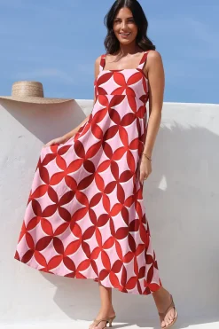 Acacia Maxi Dress - Square Neckline Thick Adjustable Strap Sun Dress in Bambina Print><noscript><img width=
