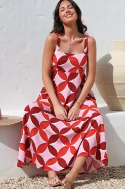 Acacia Maxi Dress - Square Neckline Thick Adjustable Strap Sun Dress in Bambina Print><noscript><img width=