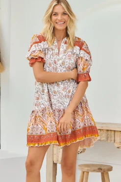 Addy Mini Dress - Statement Balloon Sleeve Button Down Dress in Quincy Print><noscript><img width=