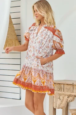 Addy Mini Dress - Statement Balloon Sleeve Button Down Dress in Quincy Print><noscript><img width=