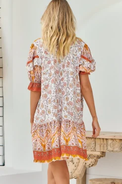 Addy Mini Dress - Statement Balloon Sleeve Button Down Dress in Quincy Print><noscript><img width=