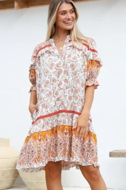 Addy Mini Dress - Statement Balloon Sleeve Button Down Dress in Quincy Print><noscript><img width=