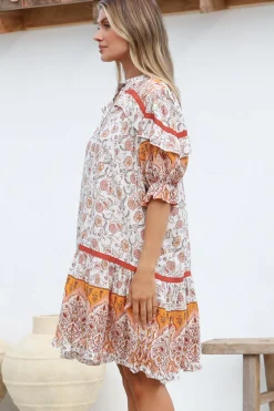 Addy Mini Dress - Statement Balloon Sleeve Button Down Dress in Quincy Print><noscript><img width=