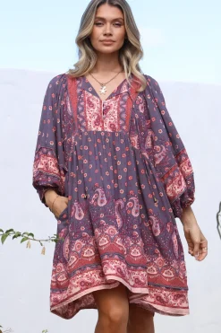 Adela Mini Dress - Oversized Smock Dress with Batwing Sleeves in Dancing Daisy Print>Jaase New