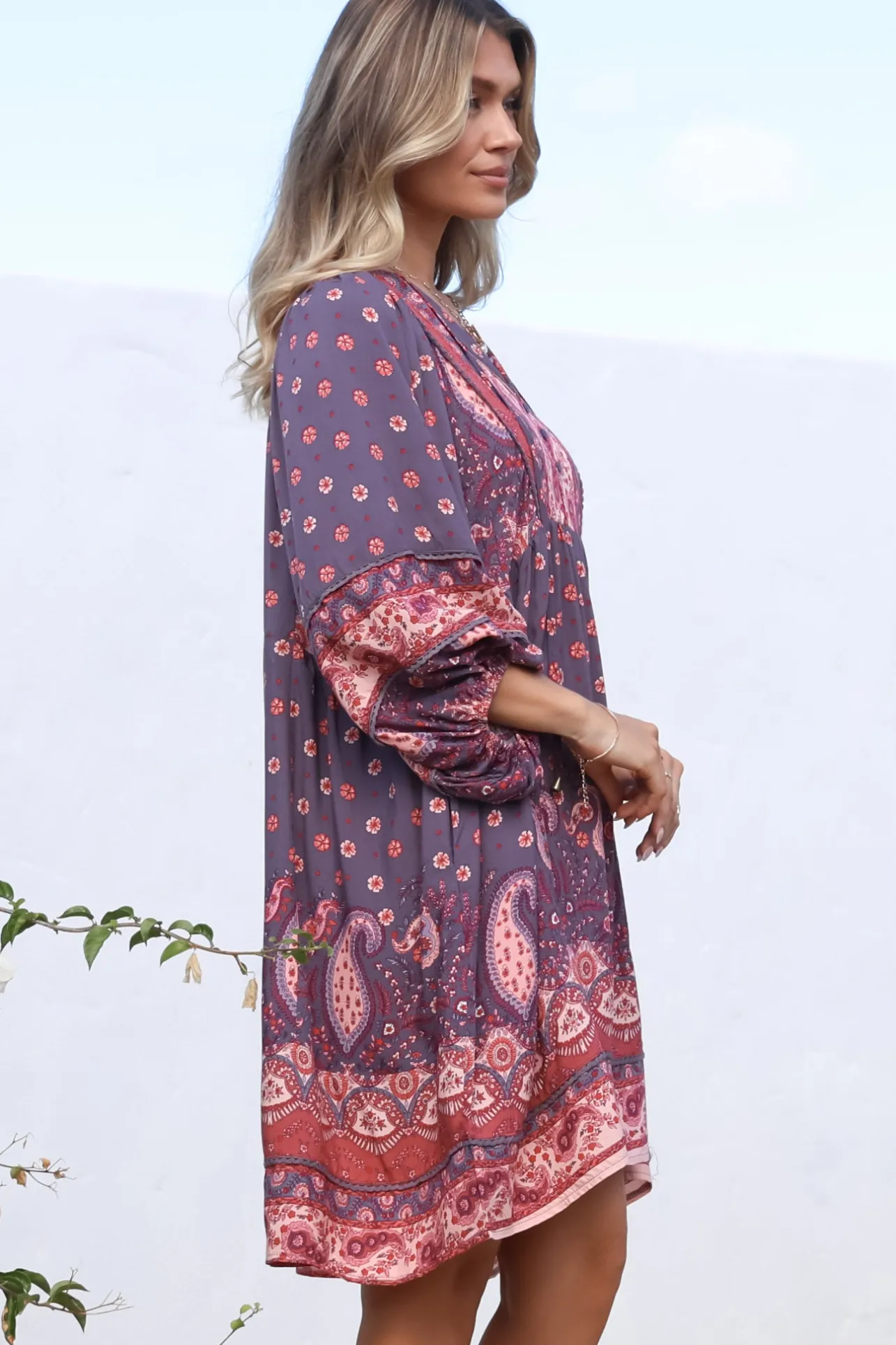 Adela Mini Dress - Oversized Smock Dress with Batwing Sleeves in Dancing Daisy Print>Jaase New