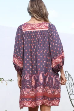 Adela Mini Dress - Oversized Smock Dress with Batwing Sleeves in Dancing Daisy Print><noscript><img width=