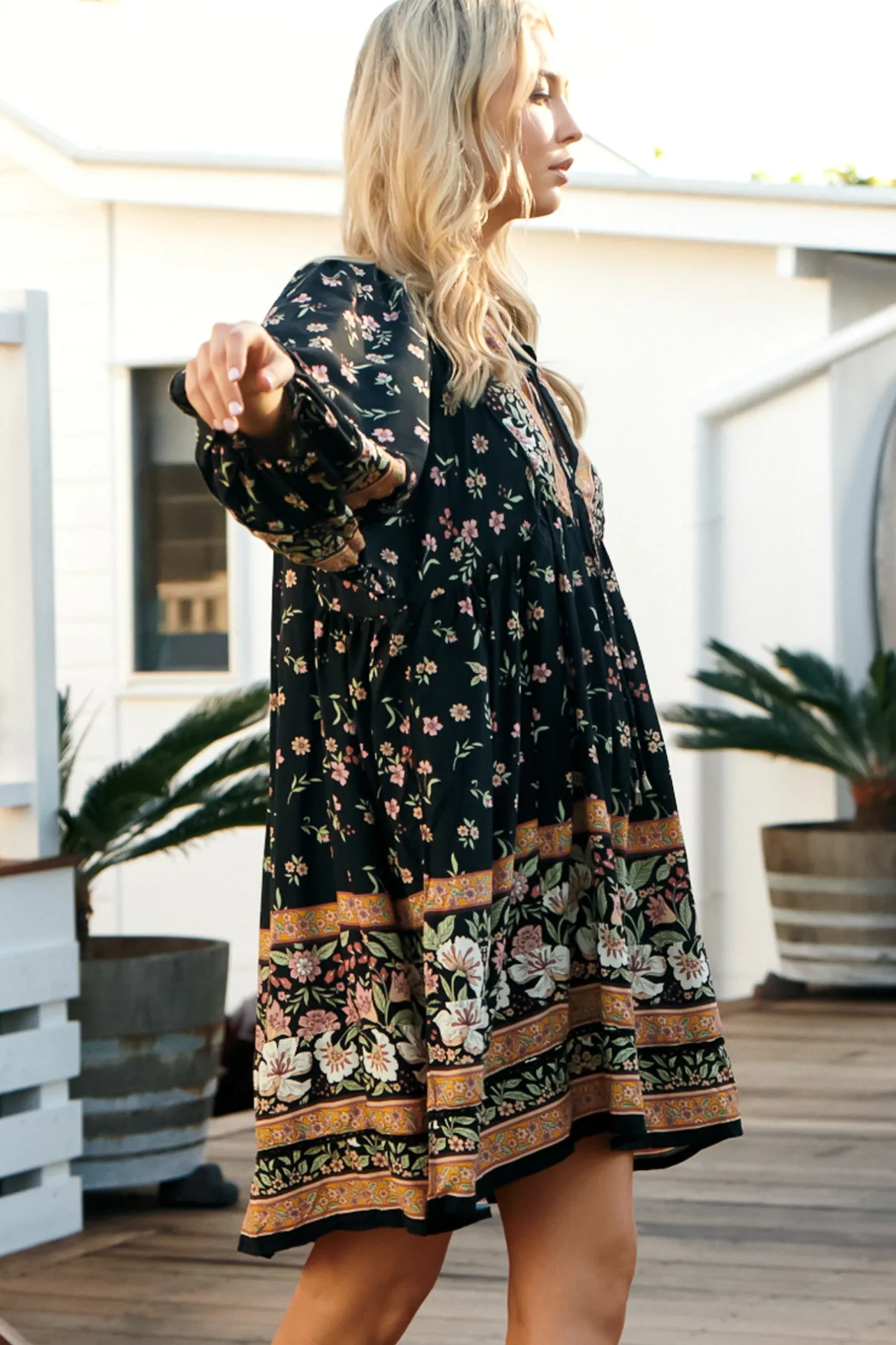 Adela Mini Dress - Oversized Smock Dress with Batwing Sleeves in Eternity Print>Jaase New