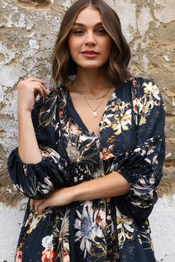 Adela Mini Dress - Oversized Smock Dress with Batwing Sleeves in Indigo Print><noscript><img width=