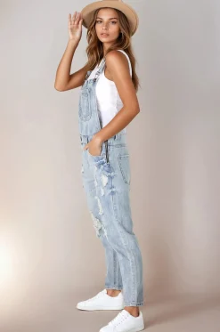 Aeryn Denim Overalls - Straight Leg Dungarees in Stone Wash Denim><noscript><img width=