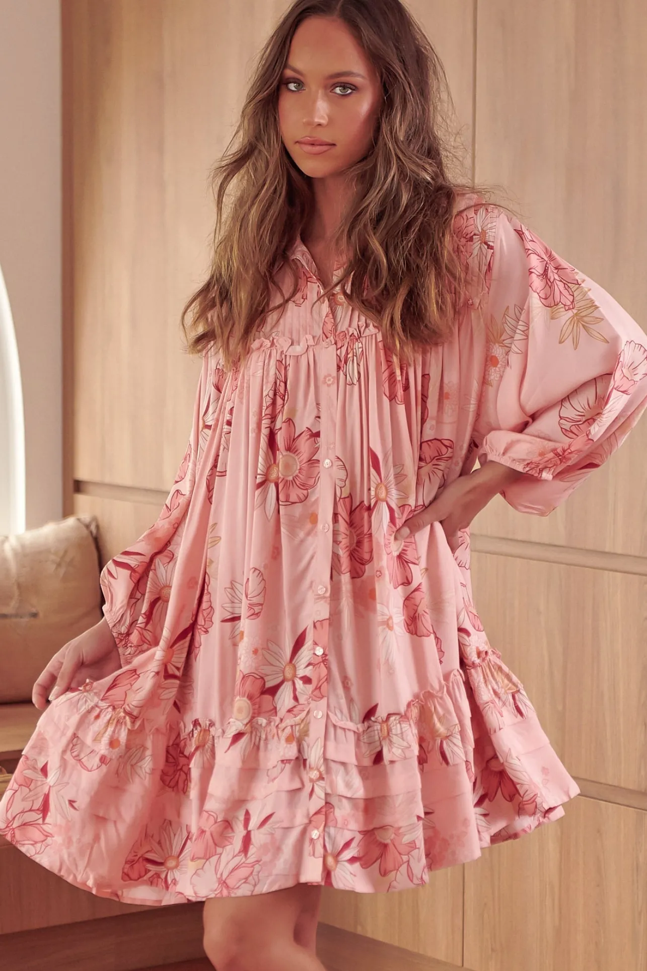 Aimee Mini Dress - Oversized Style with Folded Collar Dress in Beliss Print>Jaase