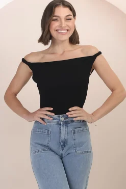 Alane Top - Twist Strap Asymmetric Neckline Top in Black><noscript><img width=