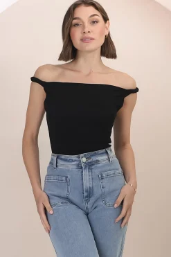 Alane Top - Twist Strap Asymmetric Neckline Top in Black><noscript><img width=