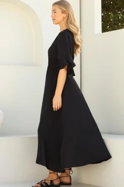 Alba Maxi Dress - Buttoned Bodice A Line Dress in Black><noscript><img width=