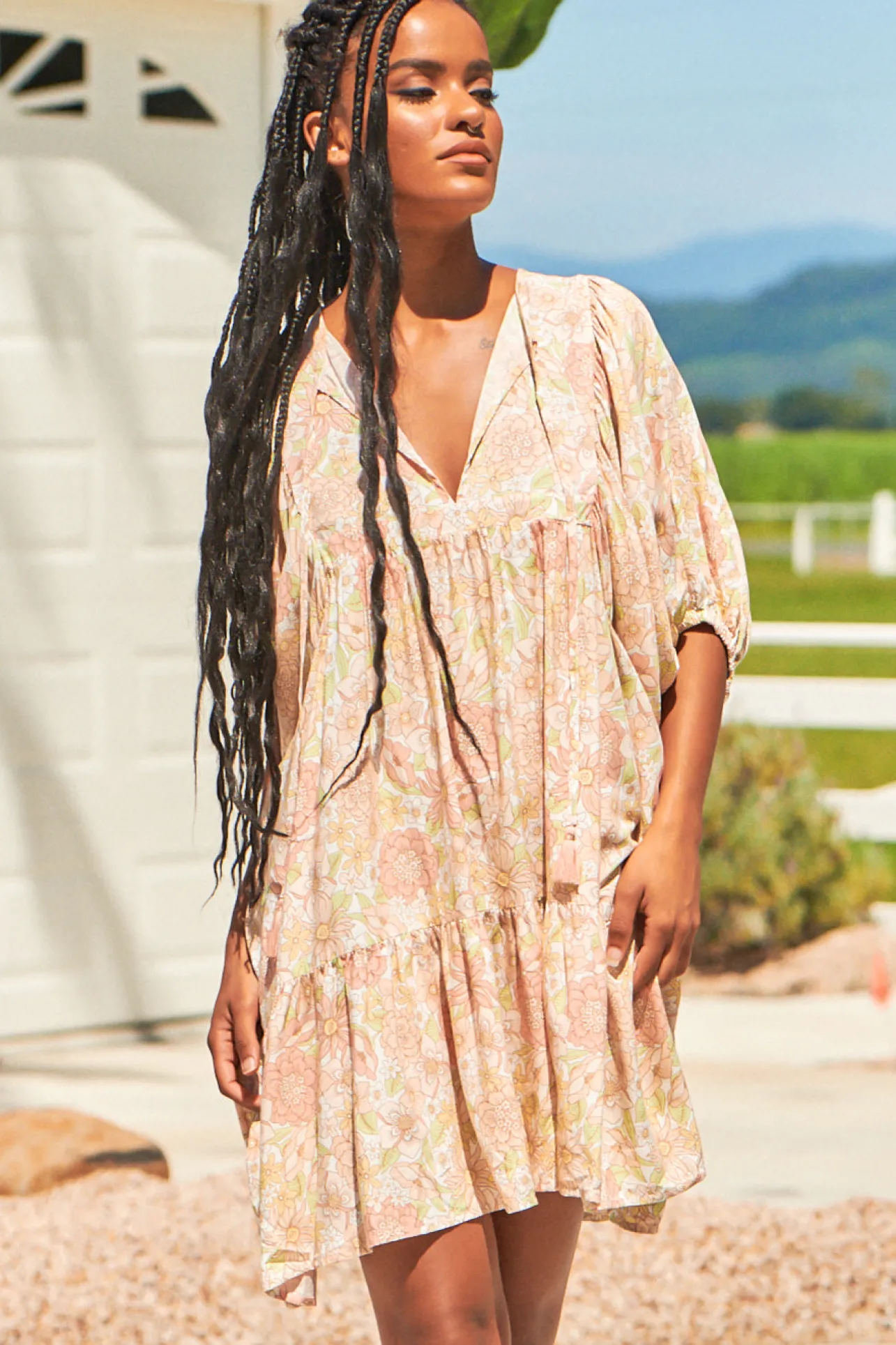 Alice Mini Dress - V Neckline with Pin Tucking Bust Detail Dress Tigerlily Print>Jaase Best