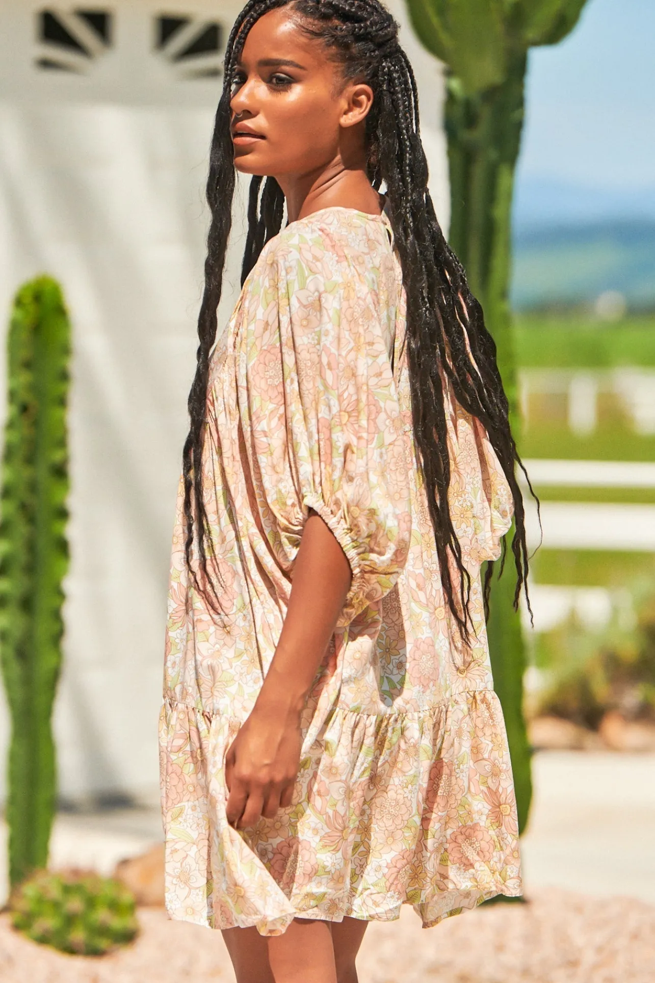 Alice Mini Dress - V Neckline with Pin Tucking Bust Detail Dress Tigerlily Print>Jaase Best