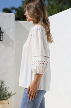 Alyce Shirt - Mandarin Collar Cut Out Detailed Sleeve Button Down in White><noscript><img width=