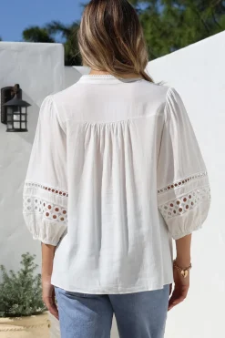Alyce Shirt - Mandarin Collar Cut Out Detailed Sleeve Button Down in White><noscript><img width=
