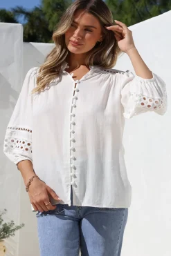 Alyce Shirt - Mandarin Collar Cut Out Detailed Sleeve Button Down in White><noscript><img width=