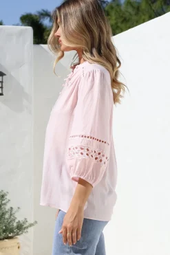 Alyce Shirt - Mandarin Collar Cut Out Detailed Sleeve Button Down in Pink><noscript><img width=