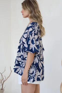 Amalia Blouse - V-Neck Smock Top with Balloon Sleeves in Moonshadow Print><noscript><img width=