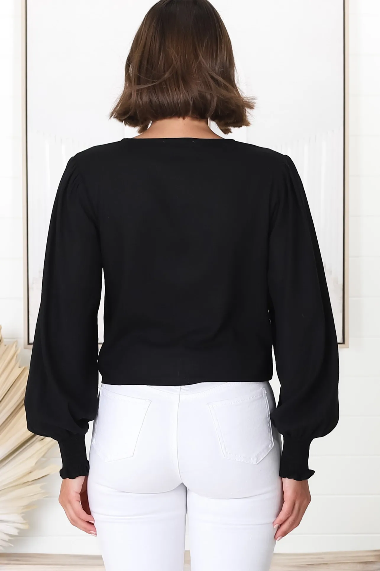 Amber Top - Button Down with Tie Detail Top in Black>Salty Crush Hot