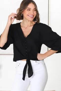 Amber Top - Button Down with Tie Detail Top in Black><noscript><img width=