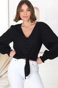 Amber Top - Button Down with Tie Detail Top in Black><noscript><img width=