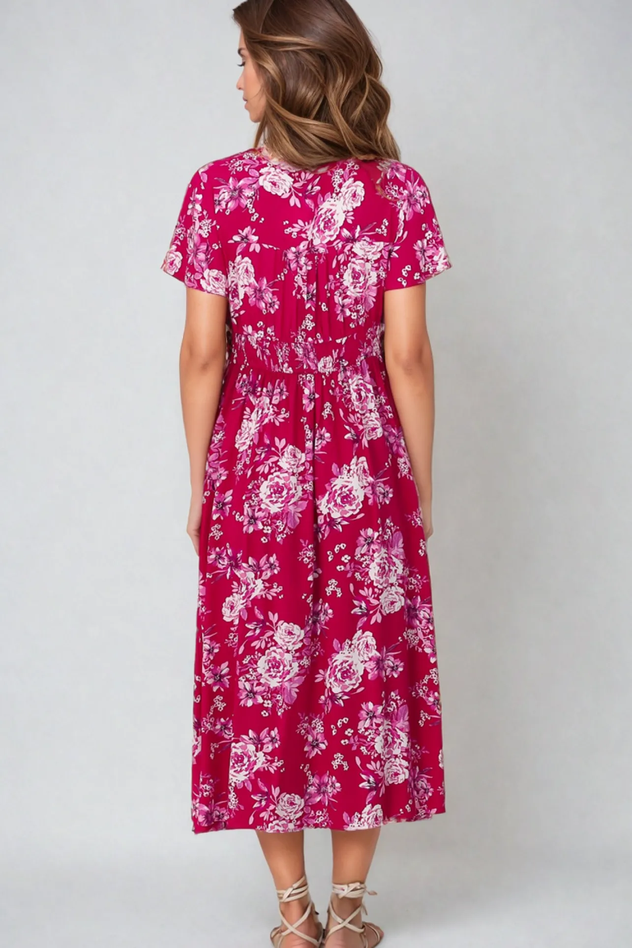 Anais Midi Dress - Cap Flutter Sleeve Button Down A Line Dress in Kimberly Print>Salty Crush Discount