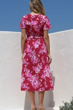 Anais Midi Dress - Cap Flutter Sleeve Button Down A Line Dress in Kimberly Print><noscript><img width=