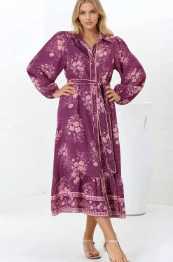 Anita Midi Dress - Button-Down Shirt Dress in Briella Print Berry><noscript><img width=