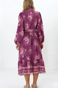 Anita Midi Dress - Button-Down Shirt Dress in Briella Print Berry><noscript><img width=