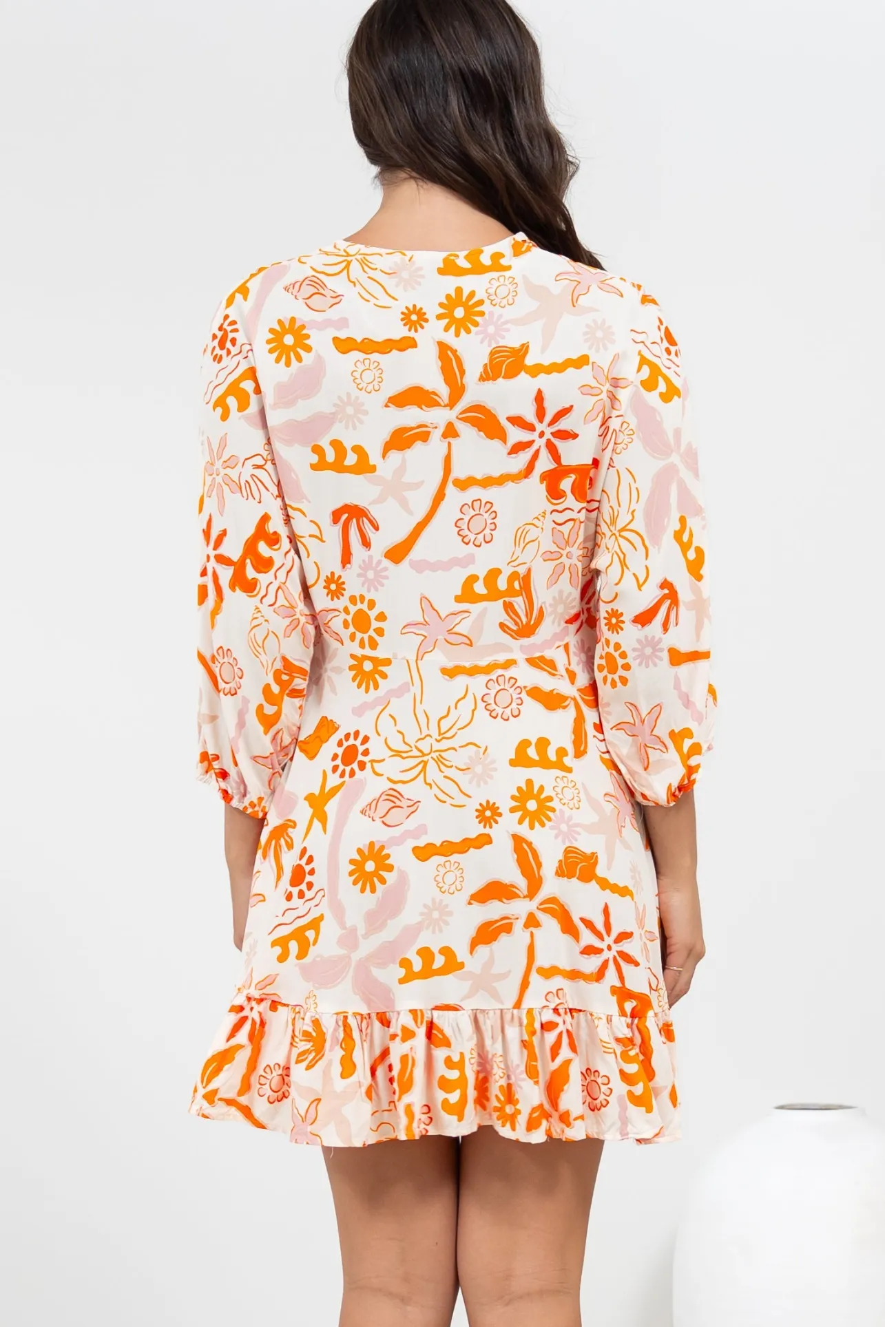 Annika Mini Dress - V-Neck Empire Line Dress with Balloon Sleeves in Sealy Print>Salty Crush Discount